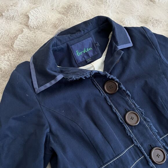 Boden Navy Trench Coat with White and Gray Accents - Picture 7 of 13